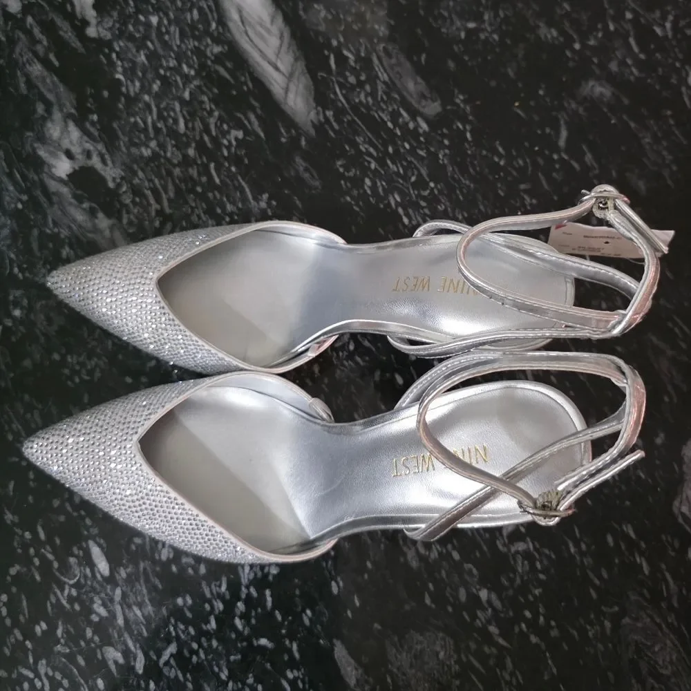BRAND NEW NINE WEST POINTED TOE RHINESTONE HEELS SANDAL